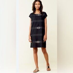 EILEEN FISHER Folklore Woven Aztec Cotton Jacquard Dress Size M Black/White